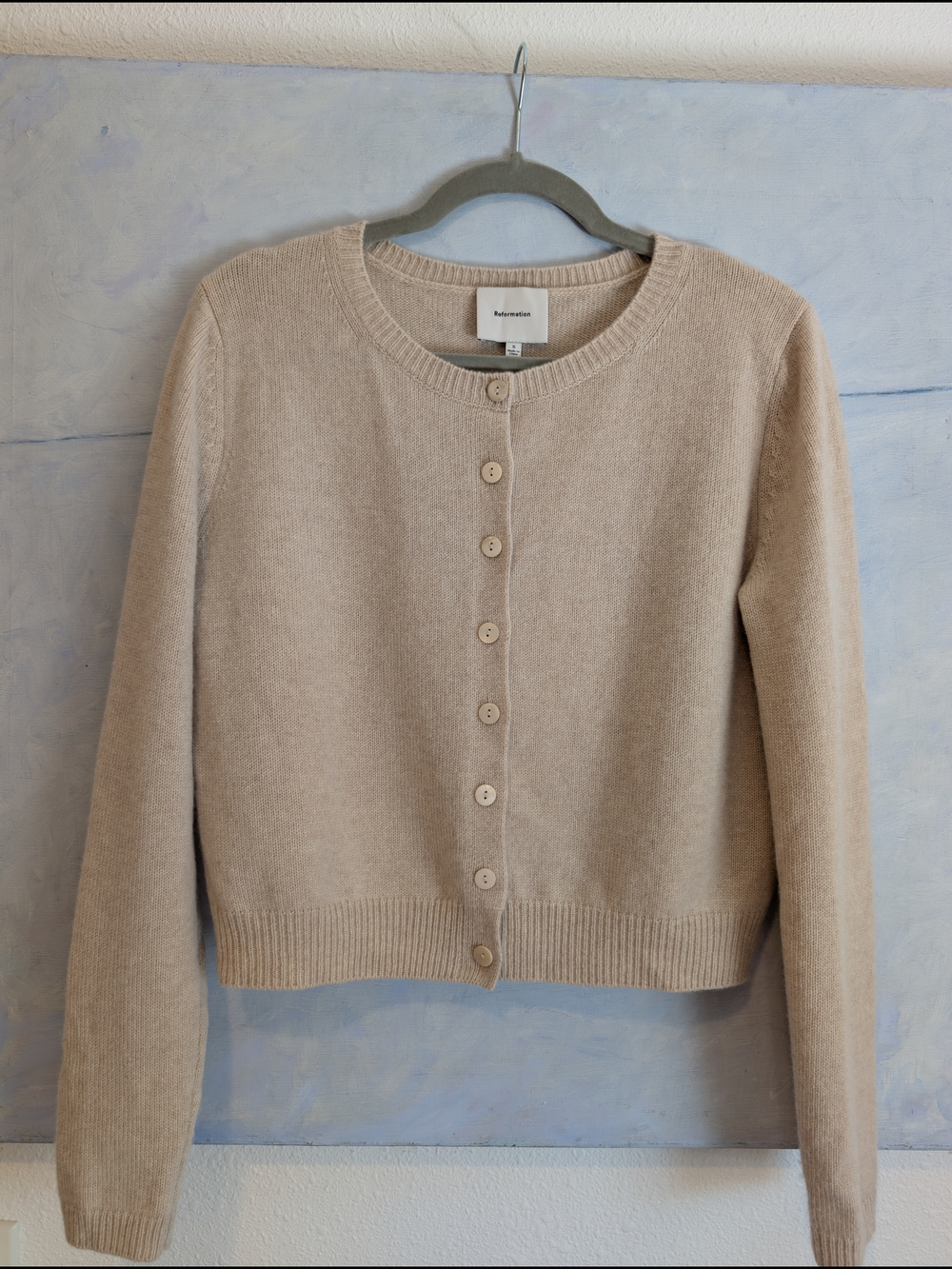 Reformation Women's Wheat Button-Front Cashmere Clara Cardigan